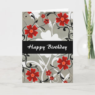 Red Flowers and Silhouette on Silver Card