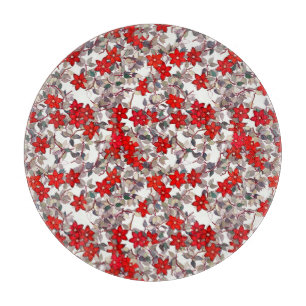 Red flowers and silver grey leaves cutting board