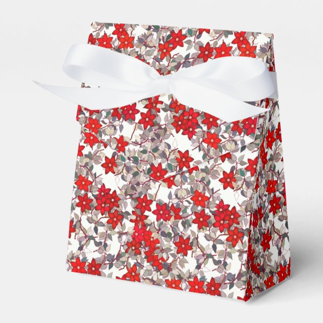 Red flowers and silver grey leaves favour box (Front Side)