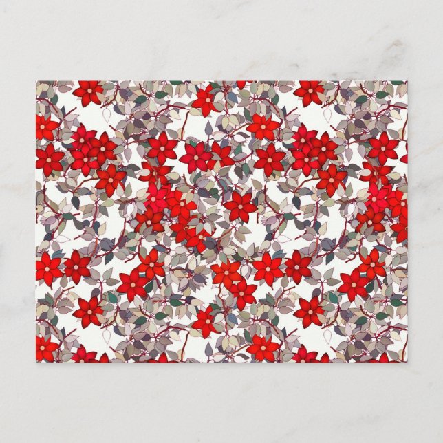 Red flowers and silver grey leaves postcard (Front)