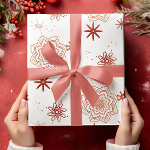 Red flowers and Starts Wrapping Paper Sheet