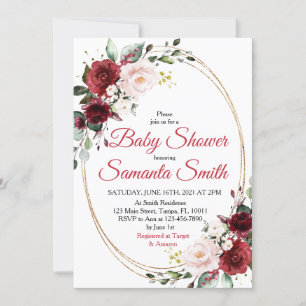 Red Flowers Baby Shower Invitation