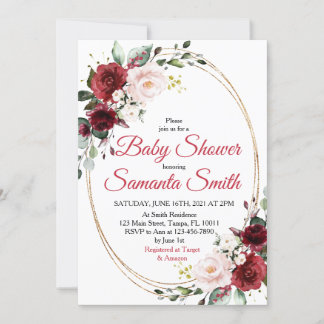 Red Flowers Baby Shower Invitation