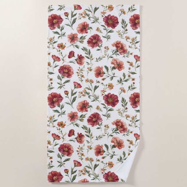 Red Flowers   Beach Towel (Front)