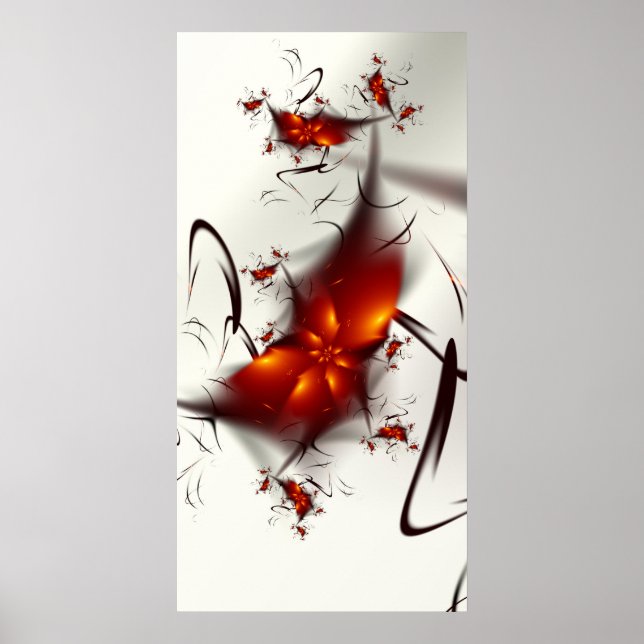 Red Flowers Black Swirls Poster (Front)