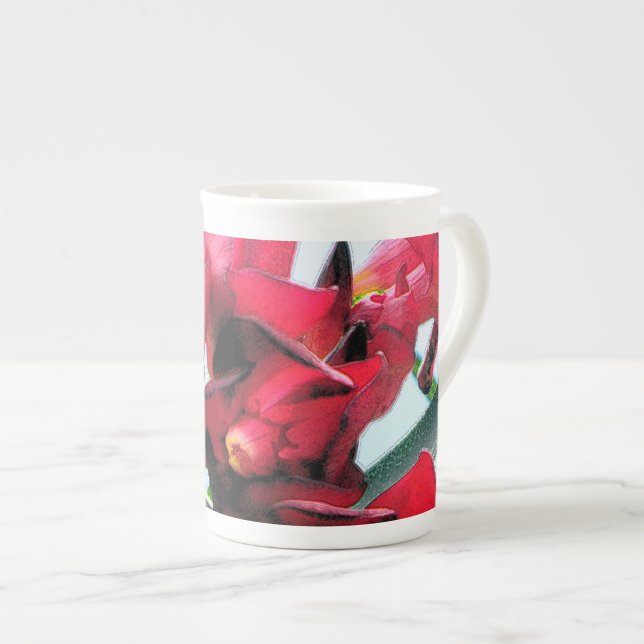 Red Flowers Bone China Mug (Front Right)