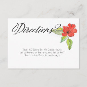 Red Flowers Calligraphy Script Wedding Directions Enclosure Card