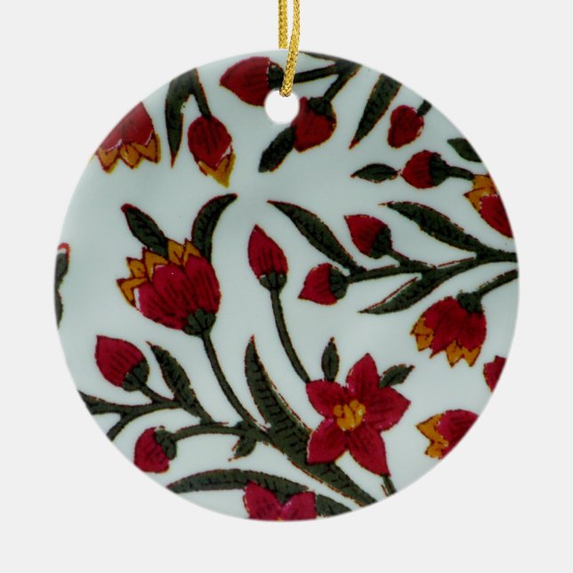 Red Flowers  Ceramic Tree Decoration (Front)