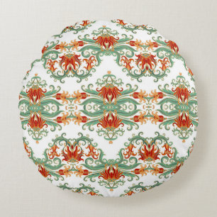 Red Flowers Chinese Style Ornamental Round Cushion