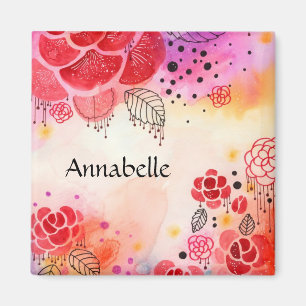 Red Flowers Custom Text Magnet