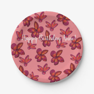 Red Flowers Custom Text Paper Plate