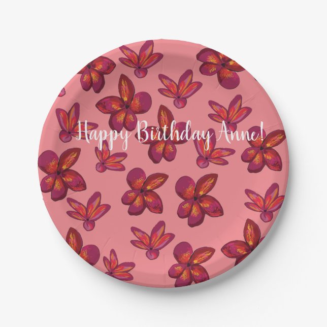 Red Flowers Custom Text Paper Plate (Front)