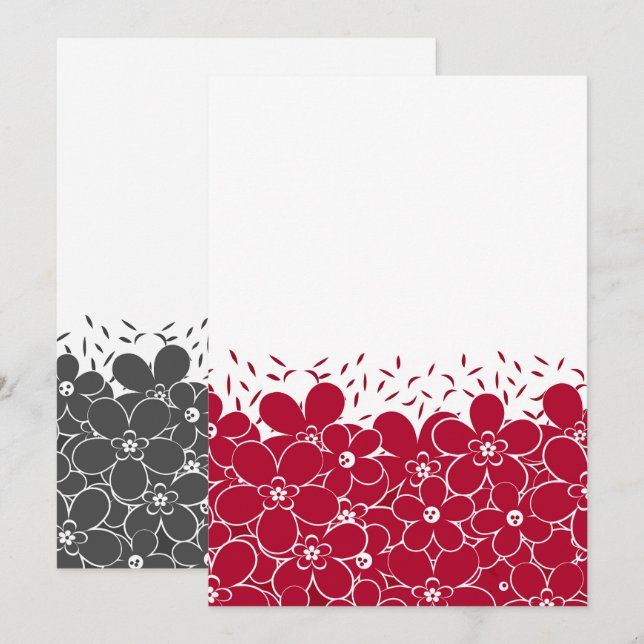 Red flowers daisies on white background invitation (Front/Back)