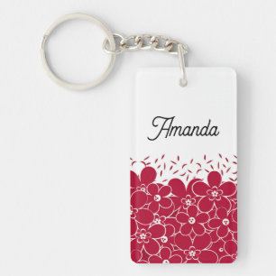 Red flowers daisies on white background  key ring