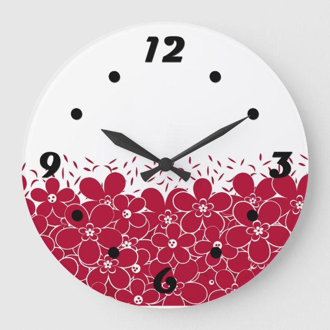 Red flowers daisies on white background  large clock (Front)