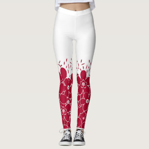 Red flowers daisies on white background  leggings