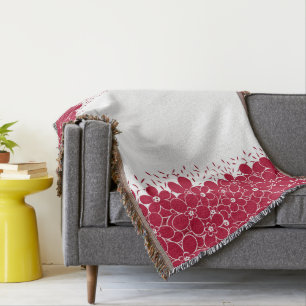 Red flowers daisies on white background  throw blanket