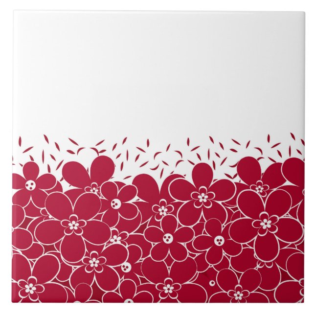 Red flowers daisies on white background tile (Front)