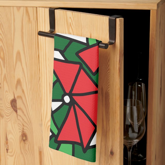 Red Flowers Doodle Art Tea Towel (Thirds Fold)