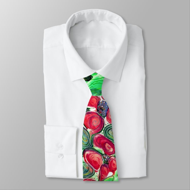 Red Flowers Fantasy Mini Tie (Tied)