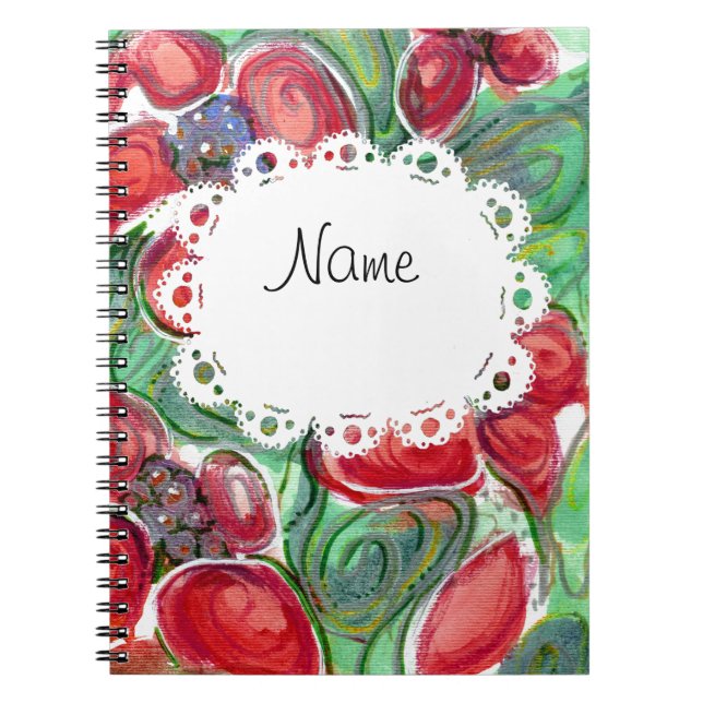 Red Flowers Fantasy Spiral Notebook (Front)