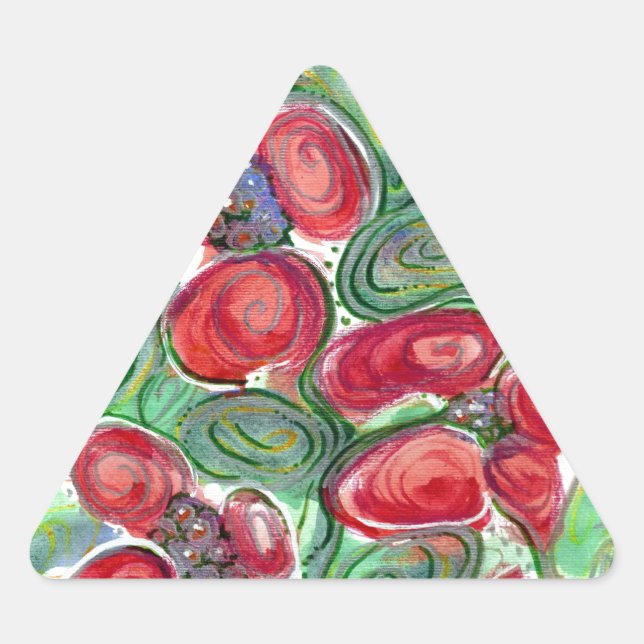 Red Flowers Fantasy Triangle Sticker (Front)