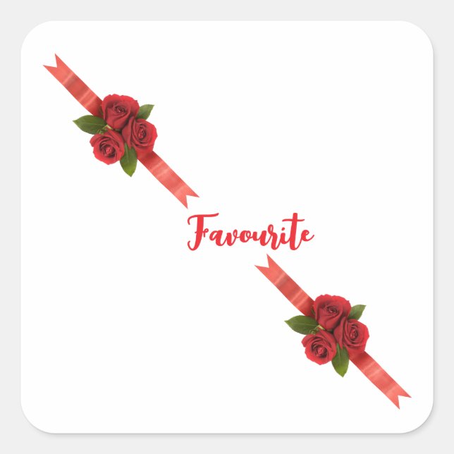 Red Flowers Favourite Square Sticker (Front)