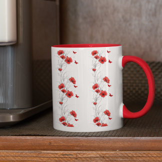 Red Flowers floral pattern coffee mug