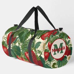 Red Flowers Floral Strawberries Strawberry Duffle Bag
