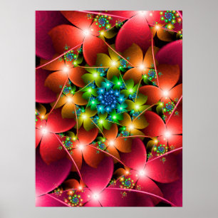 Red flowers fractal poster