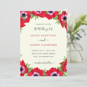 Red Flowers Framed Wedding Invitation Card