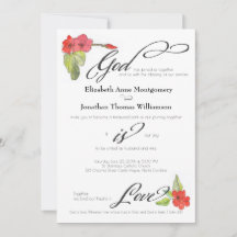 Red Flowers God is Love Calligraphy Religious