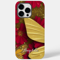Red Flowers Gold Glitters Personalised Name