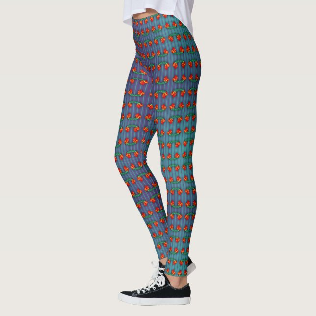 Red Flowers got the Blues Leggings (Left)