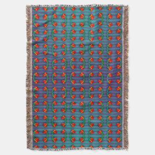 Red Flowers got the Blues Throw Blanket