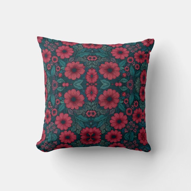 Red flowers graphic design cushion (Front)