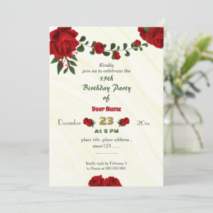 red flowers green leaves birthday invitation