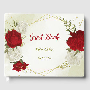 red flowers green leaves guest book