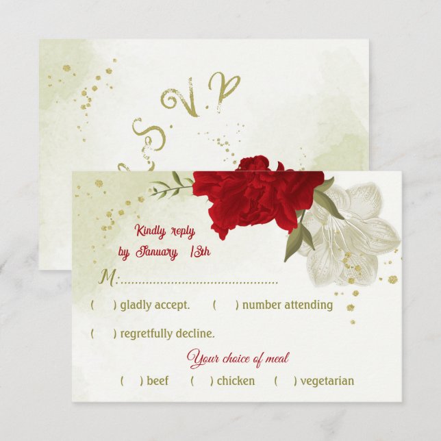 red flowers green leaves  RSVP card (Front/Back)