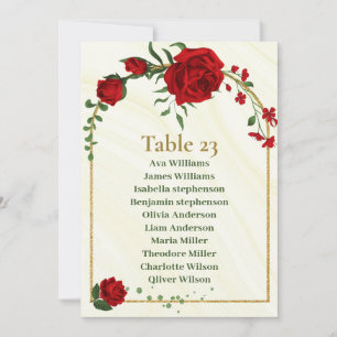 red flowers green leaves seating chart card