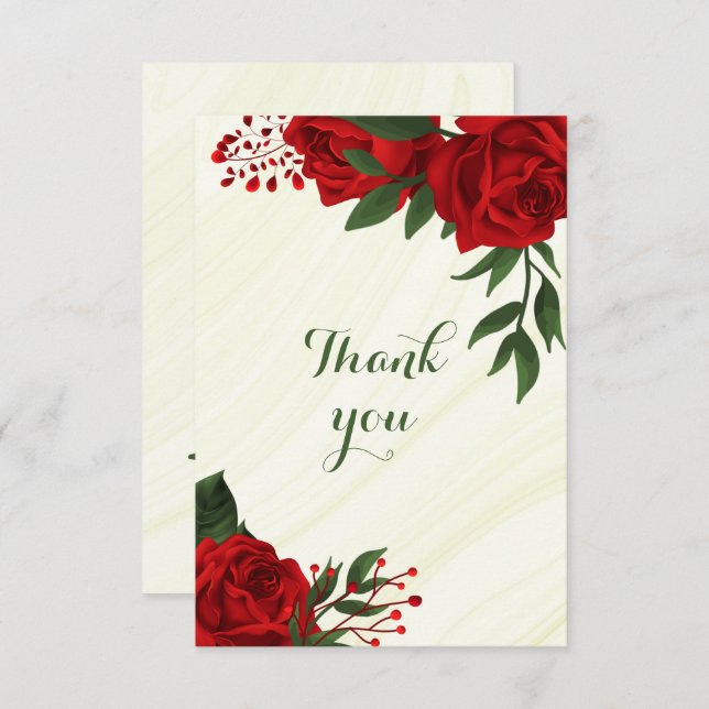 red flowers green leaves thank you card (Front/Back)