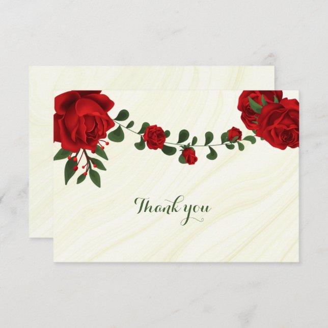 red flowers green leaves  thank you card (Front/Back)