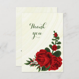 red flowers green leaves thank you card