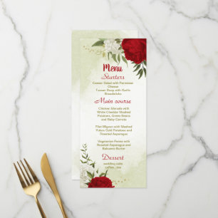 red flowers green leaves wedding menu