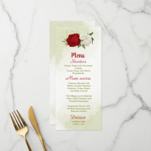 red flowers green leaves wedding menu