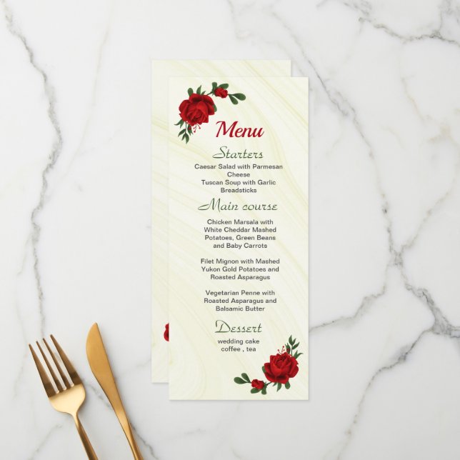 red flowers greenery wedding menu (Front/Back In Situ)