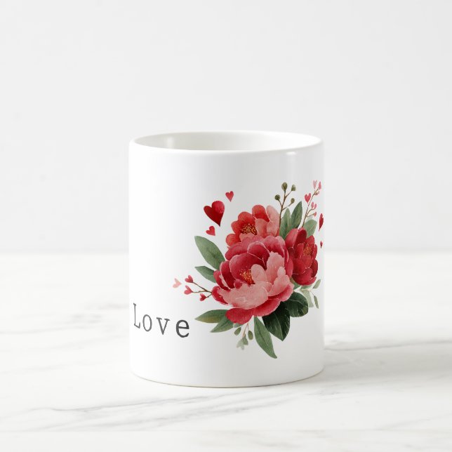 Red Flowers Hearts Valentine's Day Coffee Mug (Center)