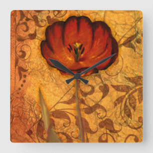 Red Flowers I Square Wall Clock