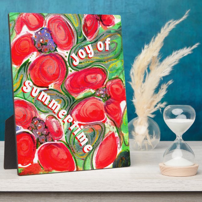 Red Flowers Joy of Summertime Fantasy Plaque (Side)