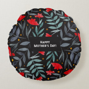 Red Flowers Magical Garden Mother's Day Round Cushion